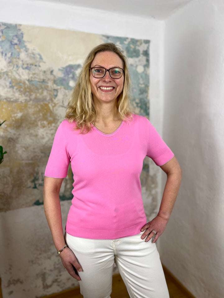 Kurzarm-Pullover mit Lurex-Rollkante