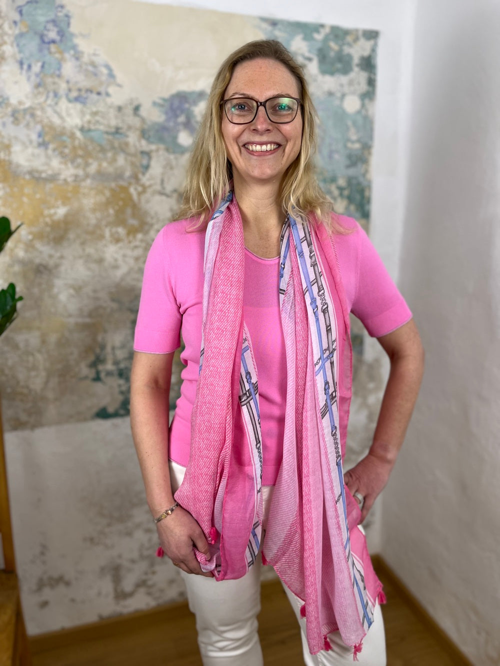 Kurzarm-Pullover mit Lurex-Rollkante