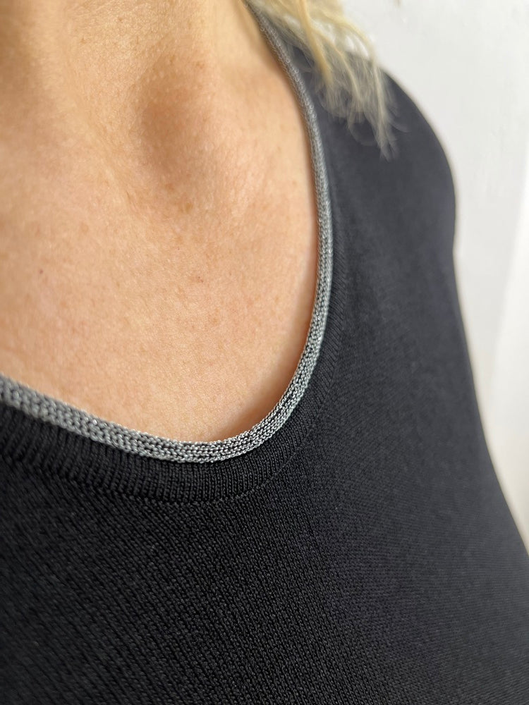 Kurzarm-Pullover mit Lurex-Rollkante