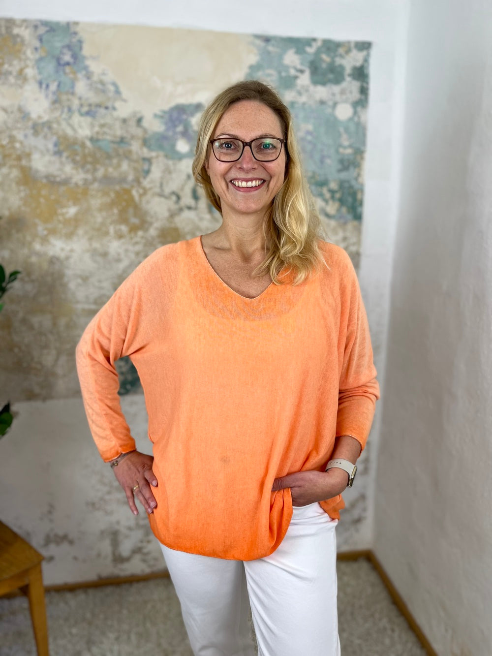 Oversize Basic-Sommerpullover, Langarm