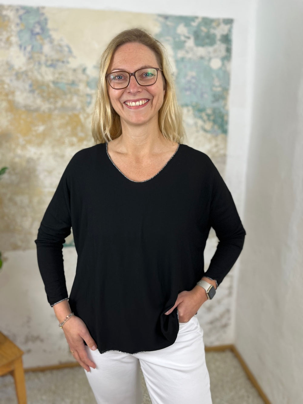 Oversize Basic-Sommerpullover, Langarm