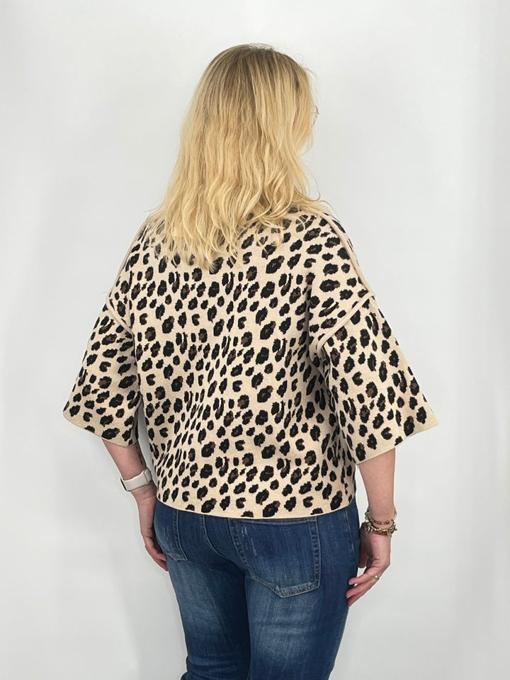 Pullover mit Leomuster, beige-schwarz