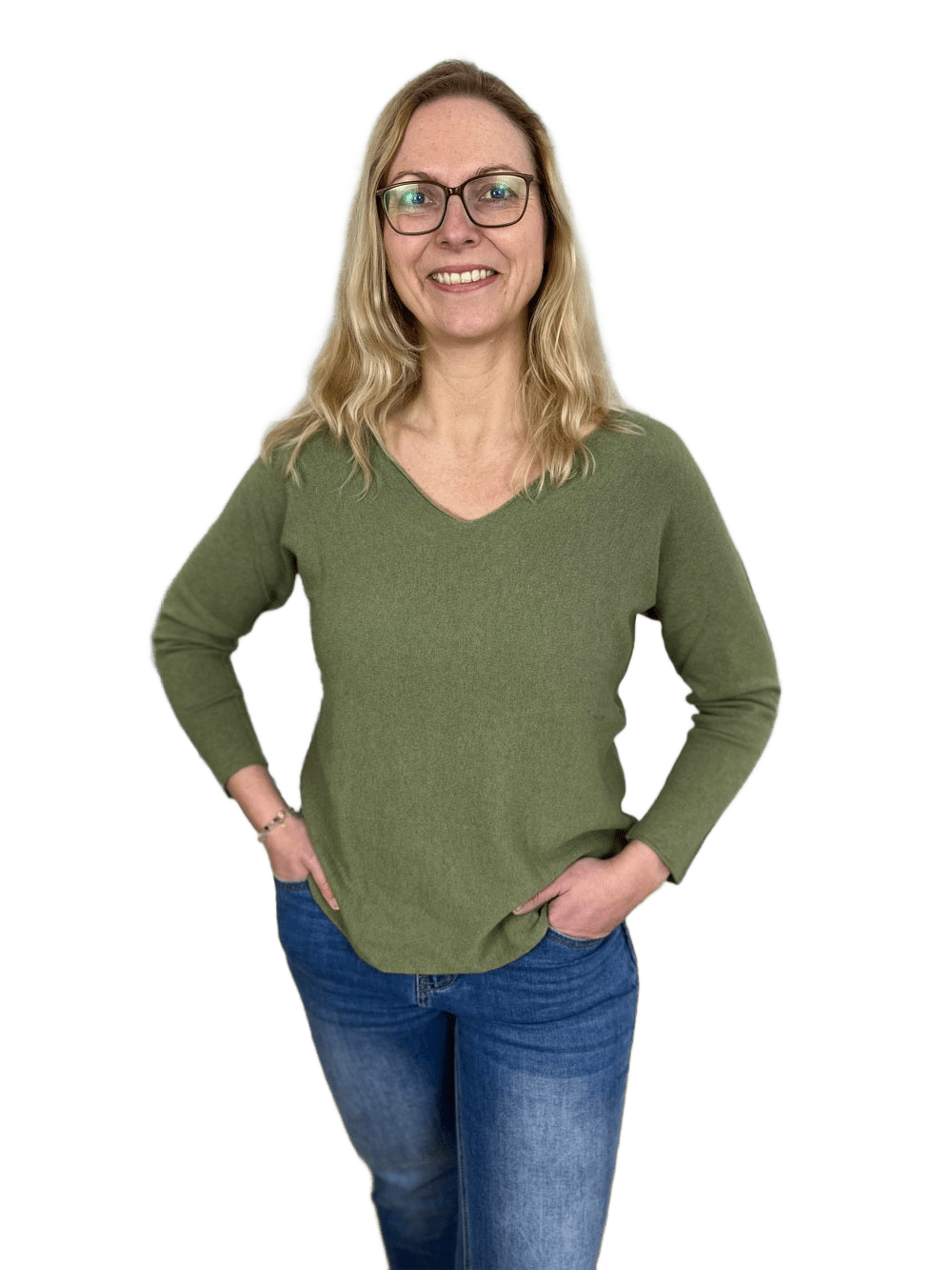 Pullover mit V-Ausschnitt und Langarm