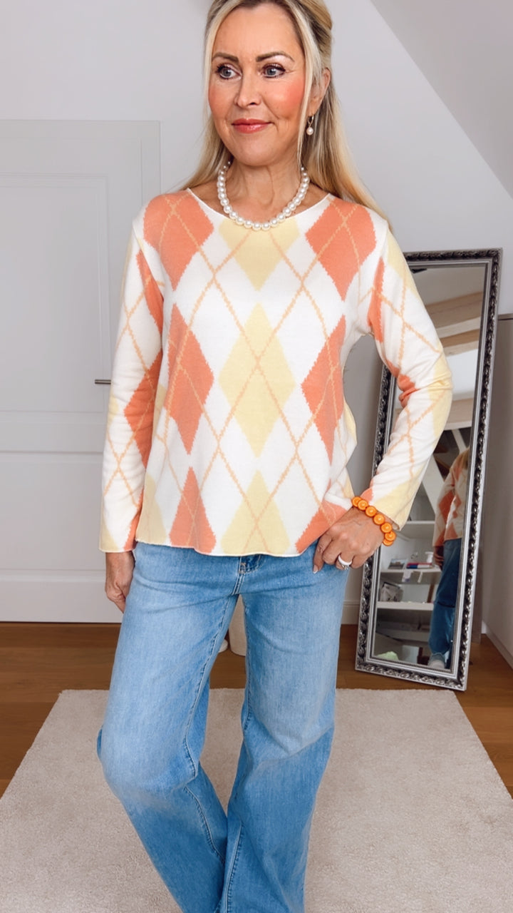 Pullover mit Rautenmuster, gelb von Bella Vita - Mode & Lifestyle