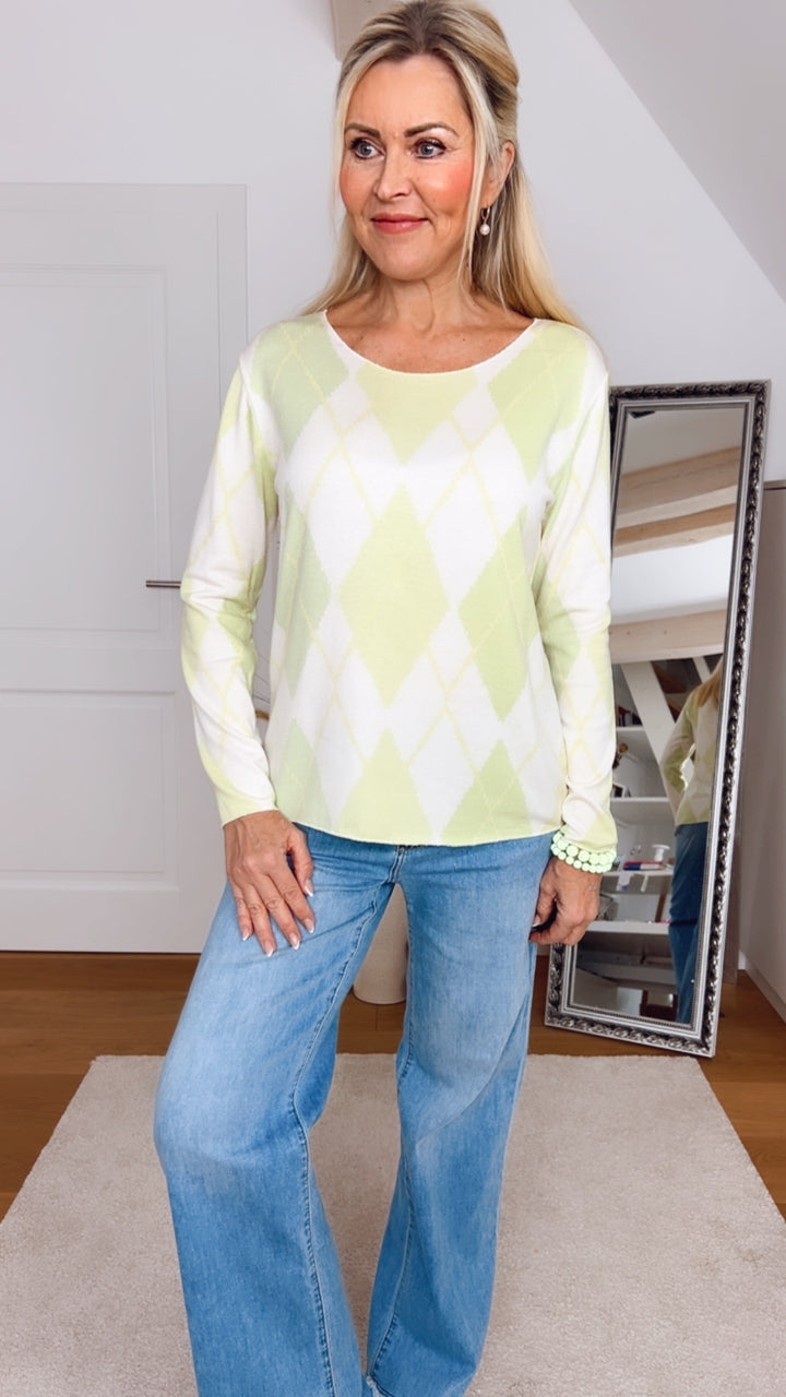 Pullover mit Rautenmuster, hellgrün von Bella Vita - Mode & Lifestyle