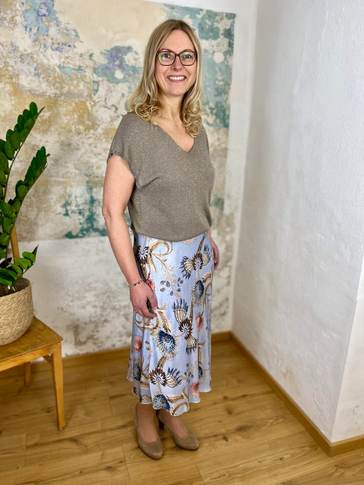 Rock mit floralem Alloverdruck, hellblau