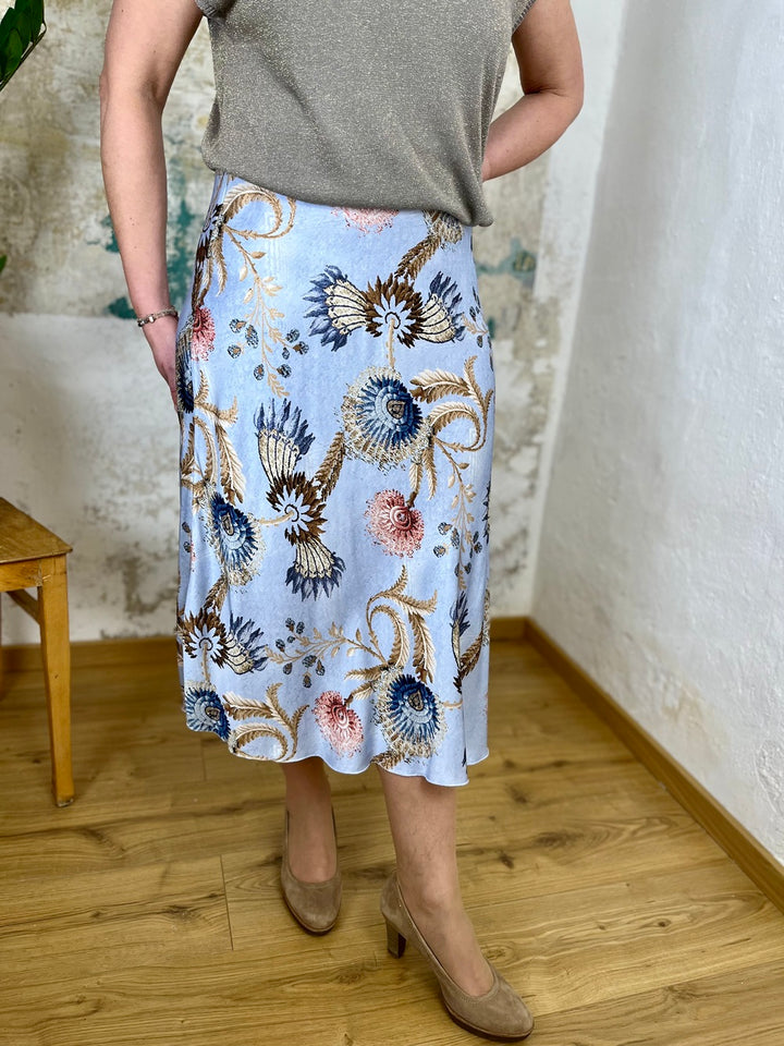 Rock mit floralem Alloverdruck, hellblau