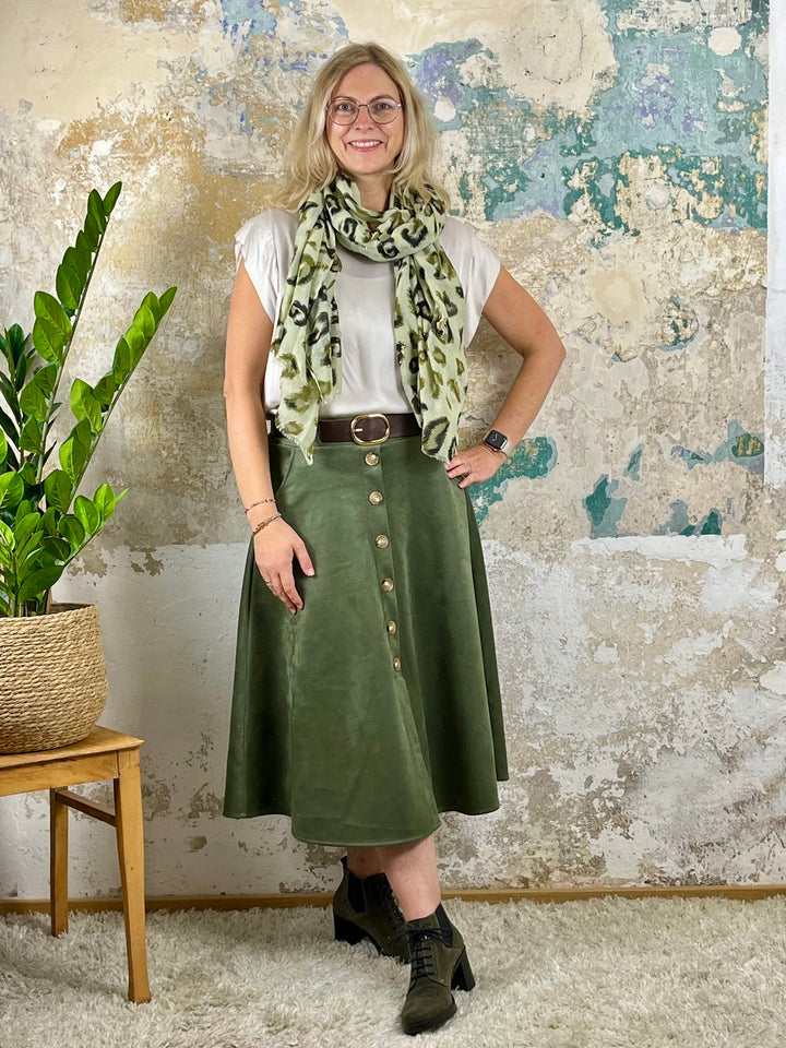 Velourslederimitat-Rock in A-Linie, khaki