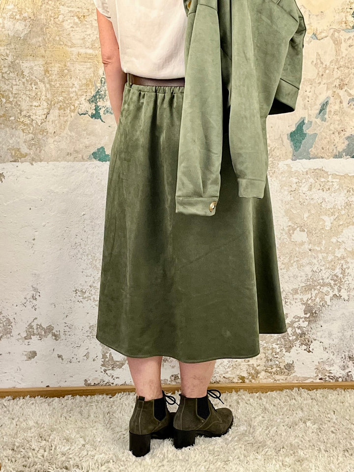 Velourslederimitat-Rock in A-Linie, khaki