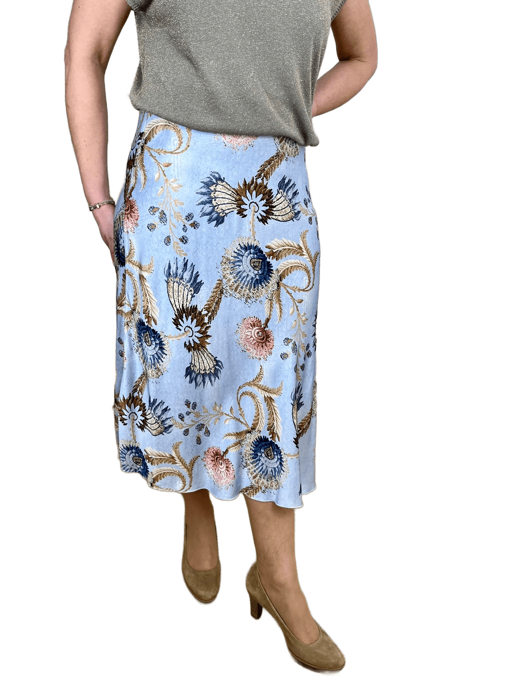 Rock mit floralem Alloverdruck, hellblau