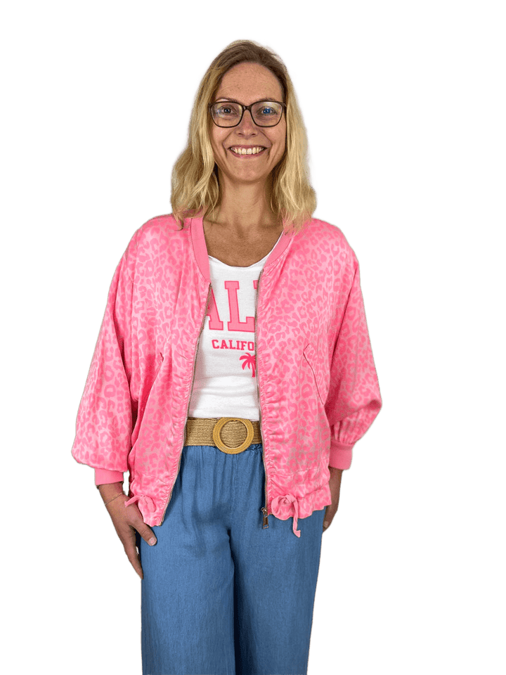 Satinblouson Leoprint mit Reißverschluss