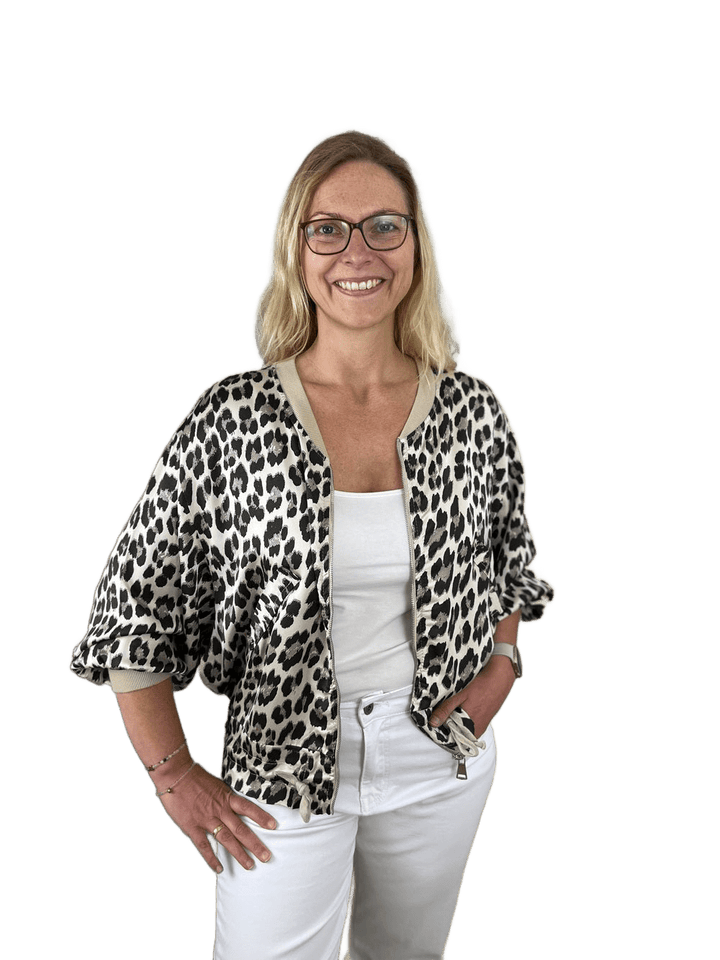 Satinblouson Leoprint mit Reißverschluss