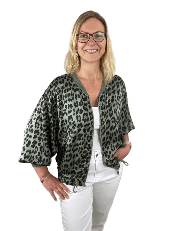 Satinblouson Leoprint mit Reißverschluss