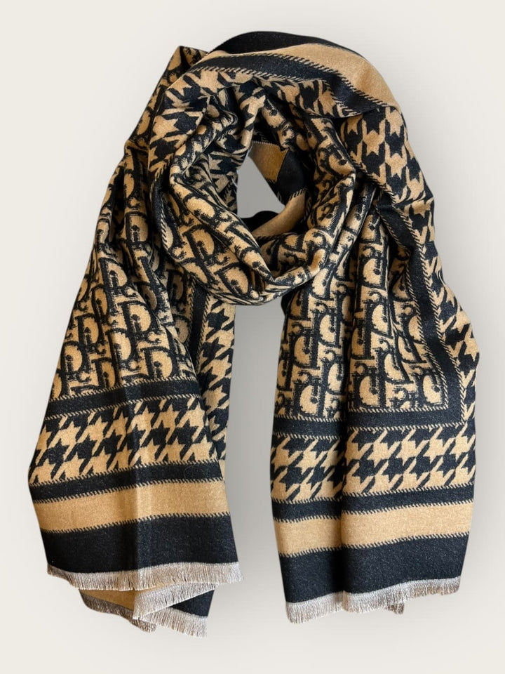 Schal mit Hahnentrittmuster, schwarz-beige