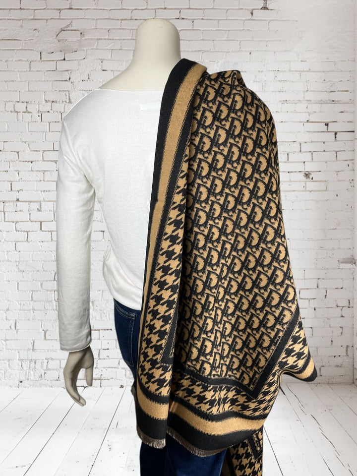 Schal mit Hahnentrittmuster, schwarz-beige