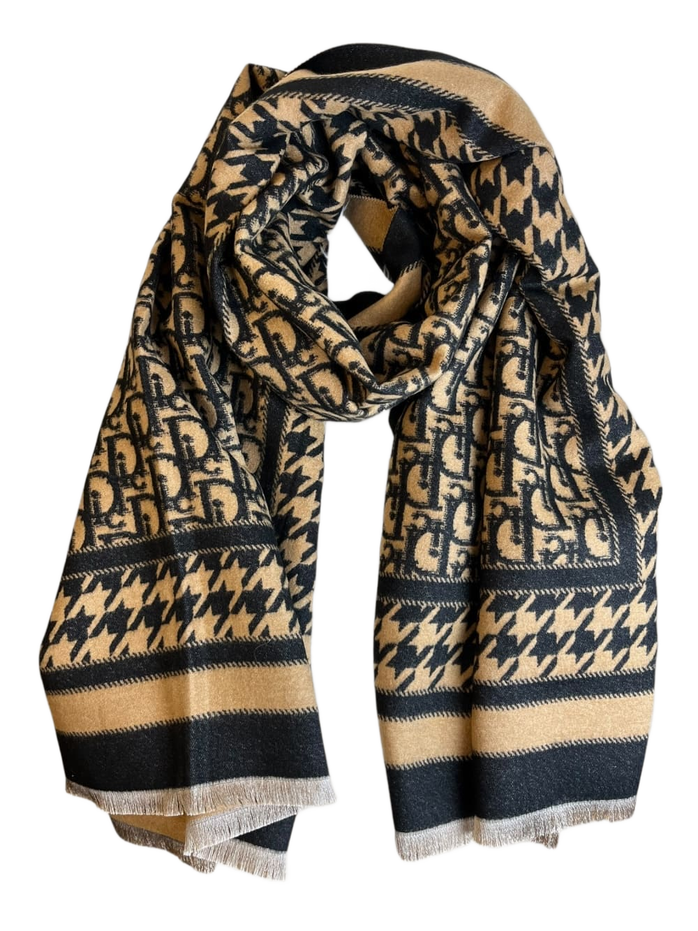 Schal mit Hahnentrittmuster, schwarz-beige