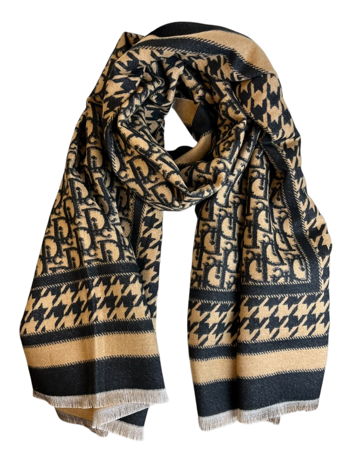 Schal mit Hahnentrittmuster, schwarz-beige