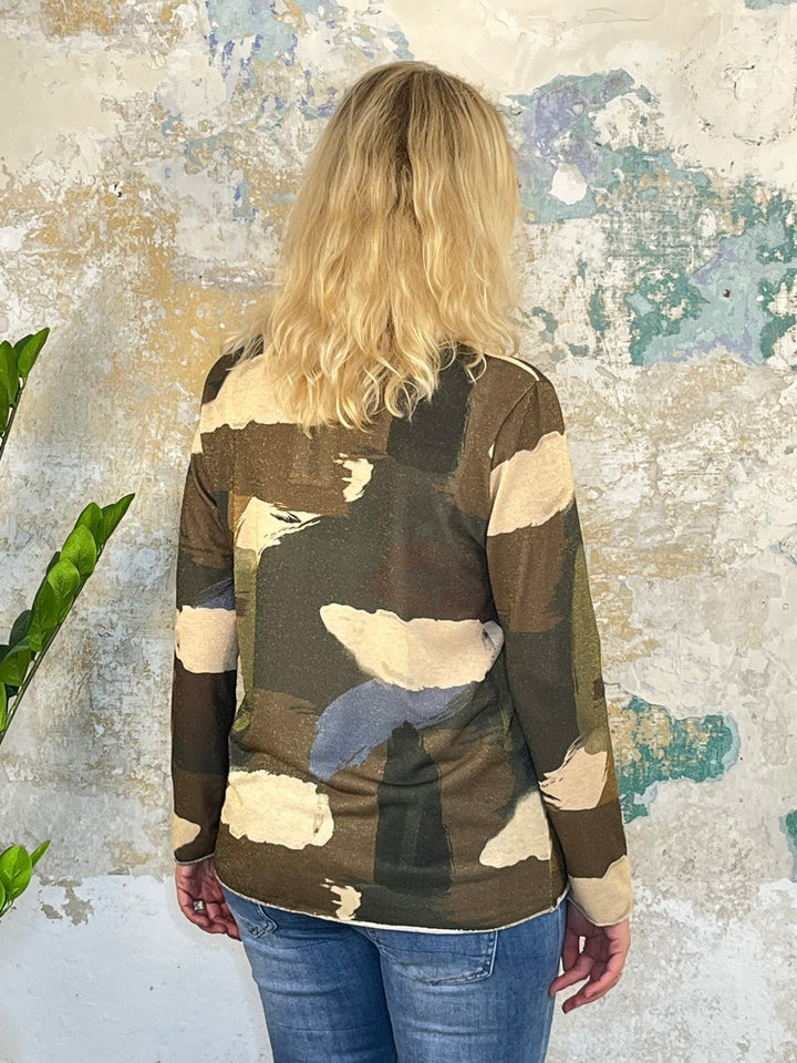 Shirt mit grafischem Druck und Glitzeroptik, khaki