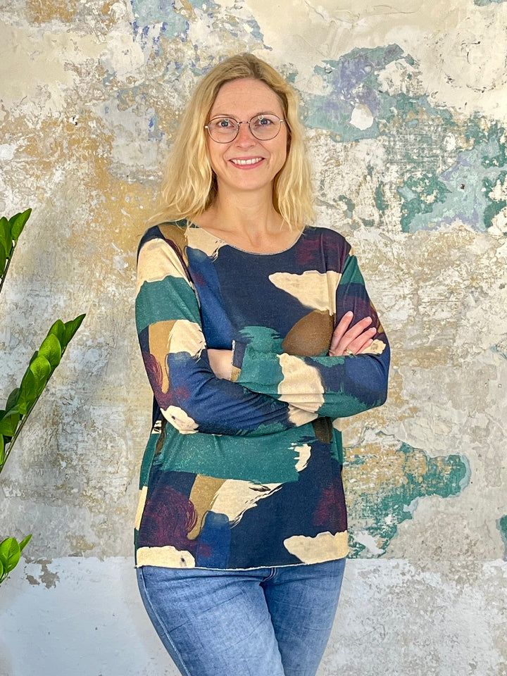 Shirt mit grafischem Druck und Glitzeroptik, marine