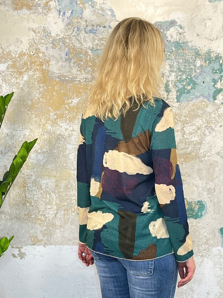 Shirt mit grafischem Druck und Glitzeroptik, marine