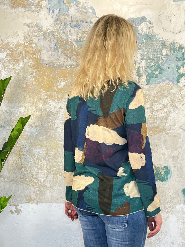 Shirt mit grafischem Druck und Glitzeroptik, marine