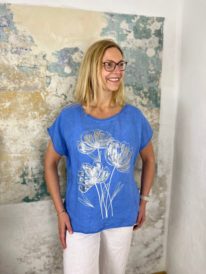 Oversize-Shirt mit Frontdruck, Leinenmischung