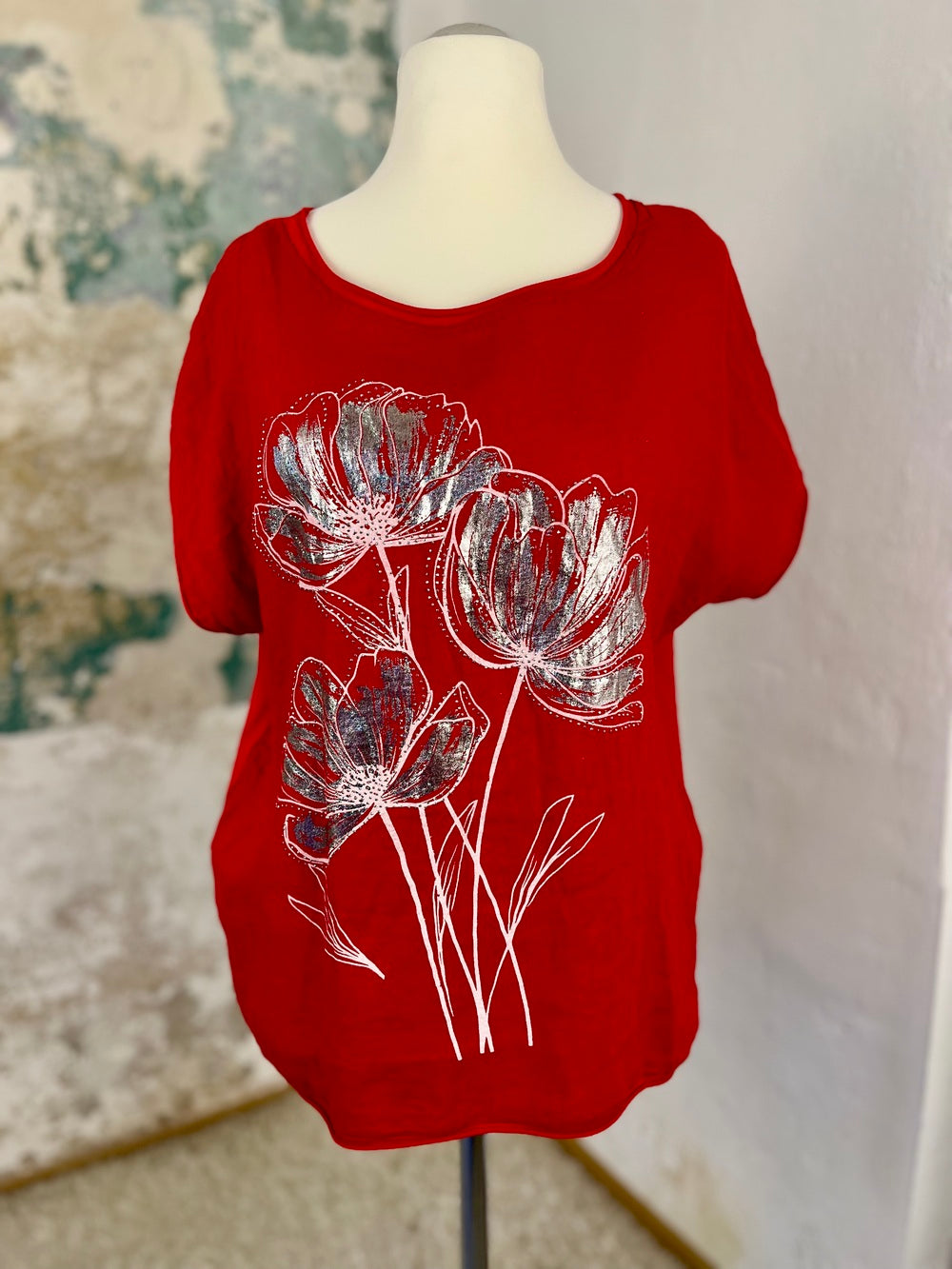 Oversize-Shirt mit Frontdruck, Leinenmischung