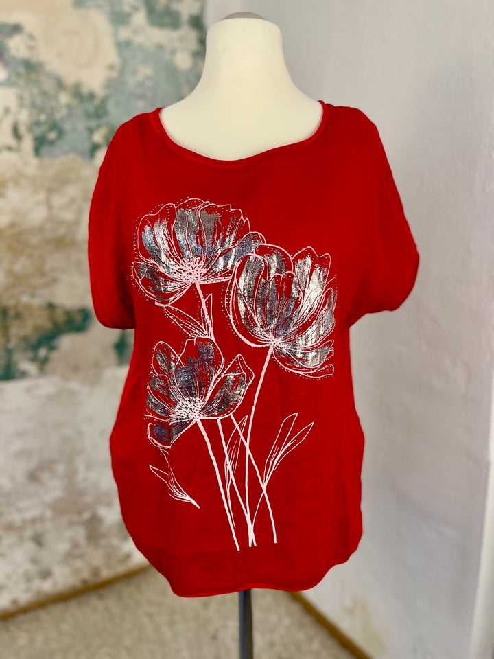 Oversize-Shirt mit Frontdruck, Leinenmischung
