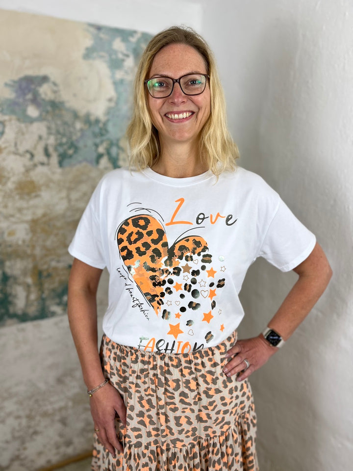 T-Shirt mit Frontdruck Herz, orange