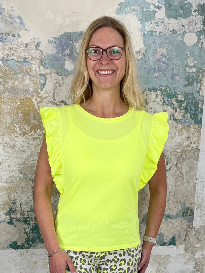 Shirt mit Rüschen am Arm, Neon