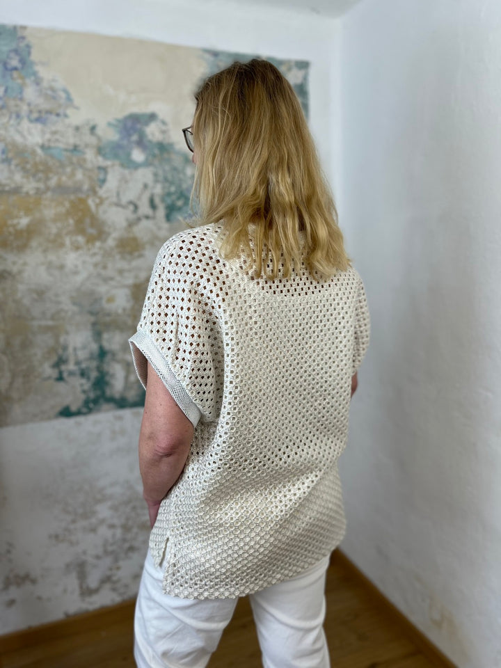 Shirt Netzoptik mit Herzapplikation, ecru