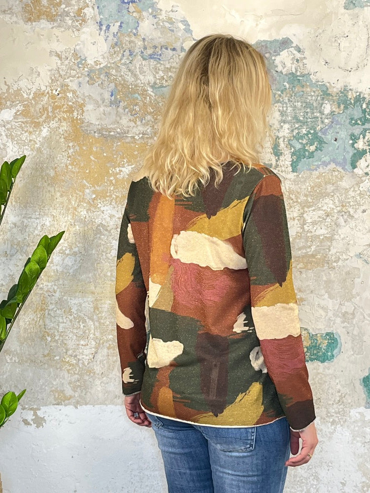 Shirt mit grafischem Druck und Glitzeroptik, rostrot