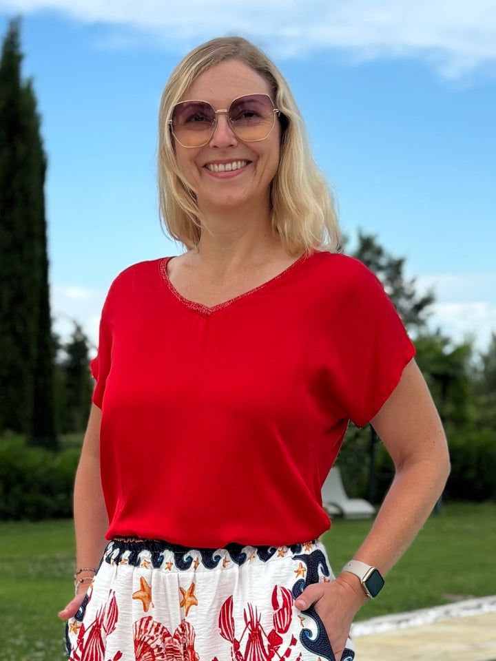 Shirt mit Seidenanteil, V-Ausschnitt