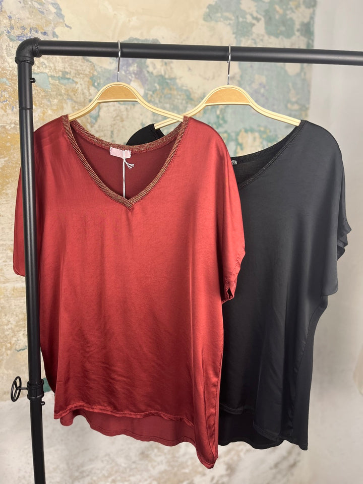 Shirt mit Seidenanteil, V-Ausschnitt