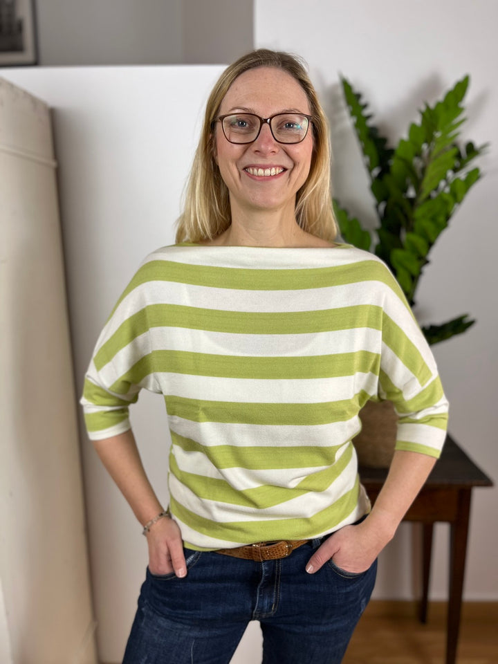 Streifenshirt mit U-Boot-Ausschnitt, langer Halbarm