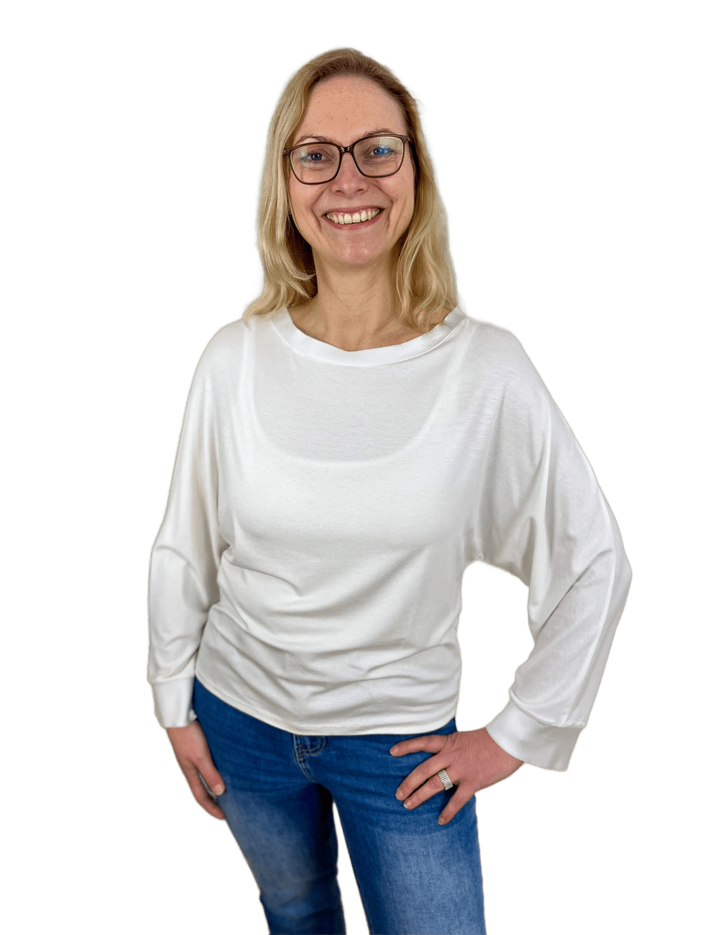 Shirt mit Satinblende und Fledermausarm