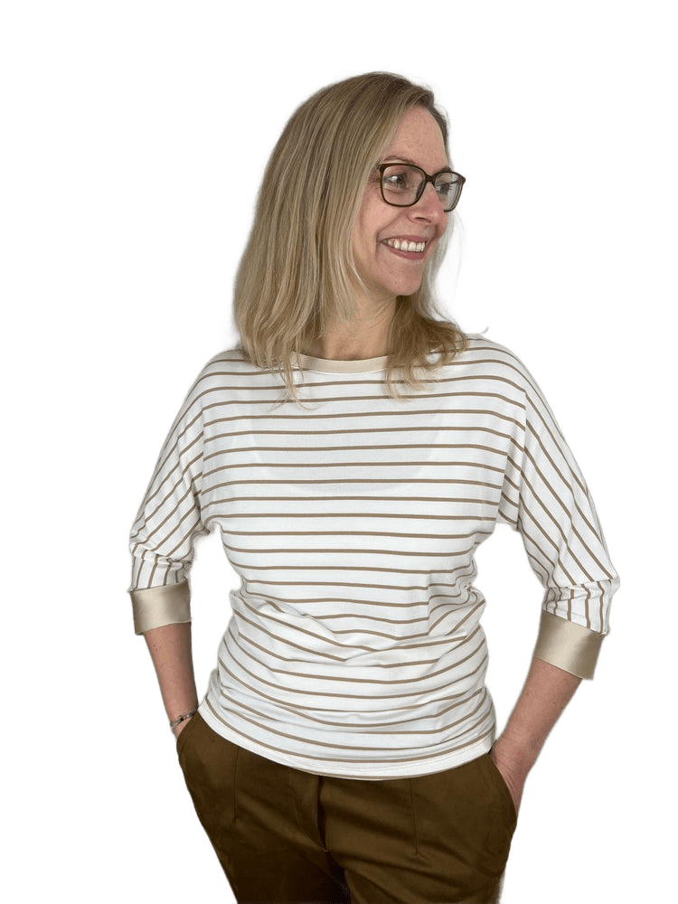 Shirt mit Satinblenden und Fledermausärmeln, ecru-beige