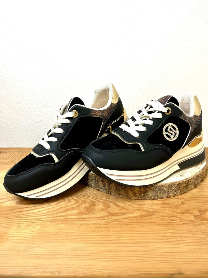Sneaker mit Plateausohle, schwarz