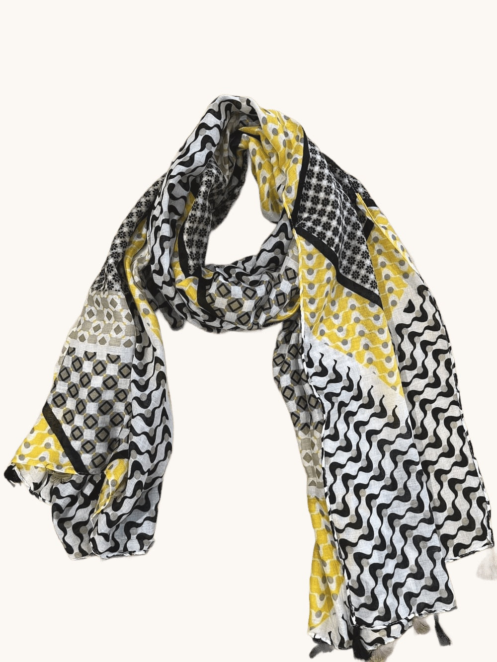 Leichter Schal aus Viskose mit Zierbommeln, Mustermix von Bella Vita - Mode & Lifestyle