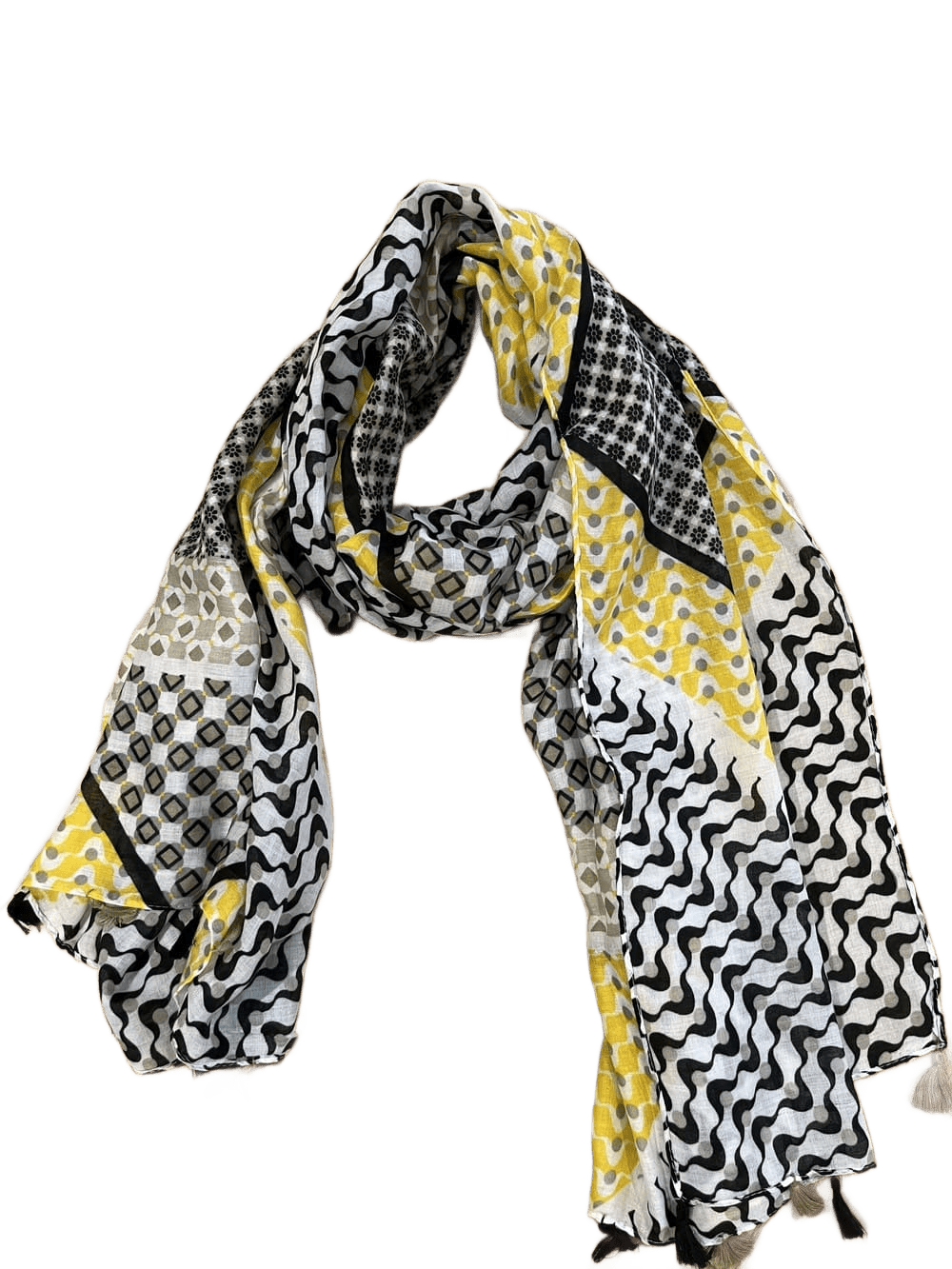 Leichter Schal aus Viskose mit Zierbommeln, Mustermix von Bella Vita - Mode & Lifestyle