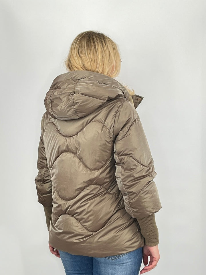 Steppjacke mit Strickärmeln, taupe