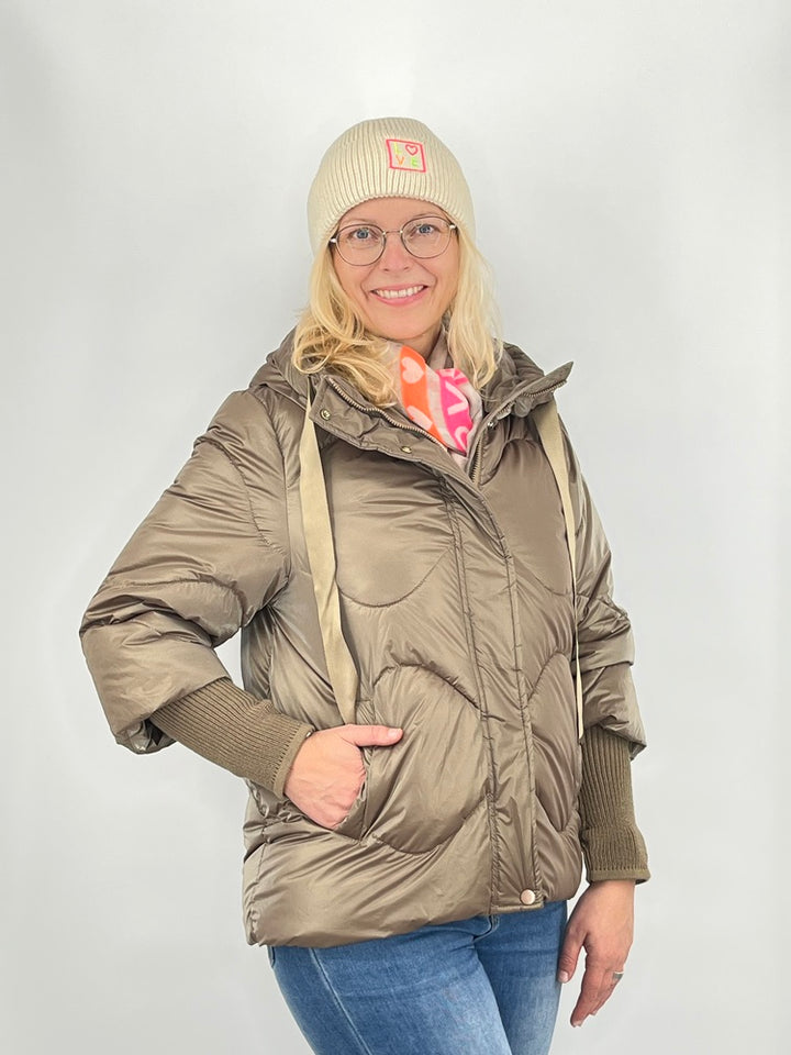 Steppjacke mit Strickärmeln, taupe