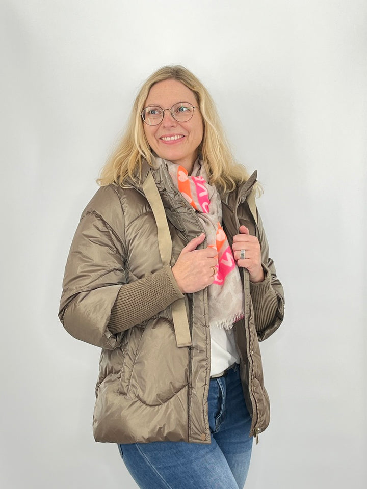 Steppjacke mit Strickärmeln, taupe