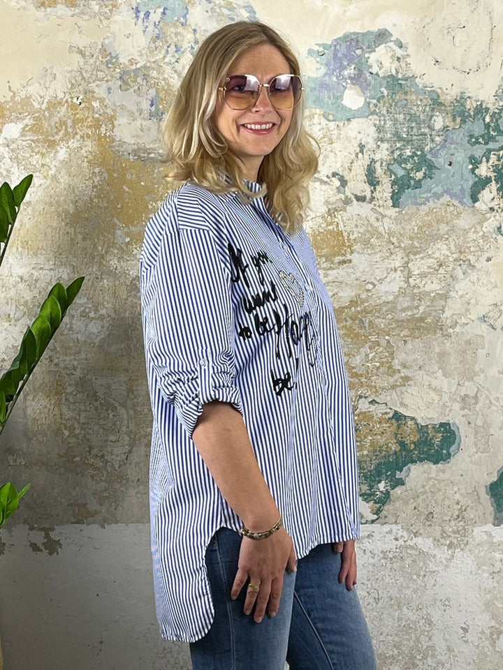 Streifenbluse "Happy", blau-weiß