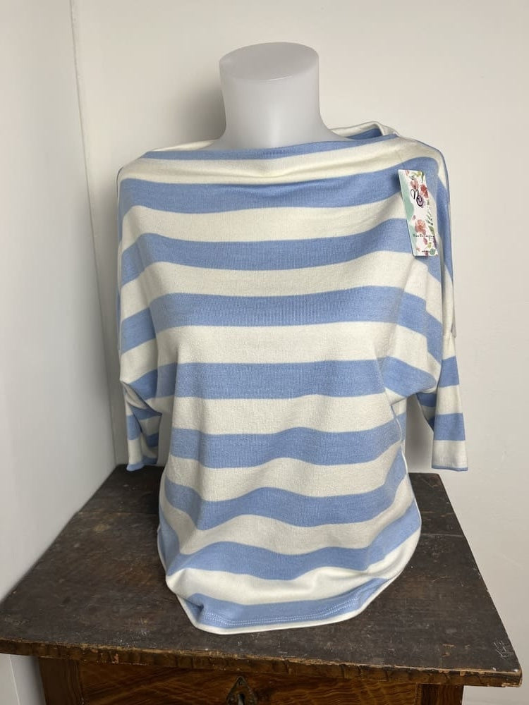 Streifenshirt mit U-Boot-Ausschnitt, langer Halbarm
