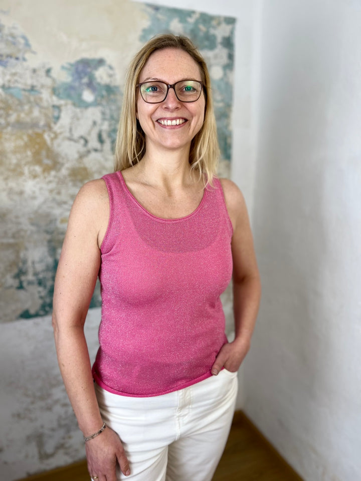 Lurex-Stricktop mit Rundhalsausschnitt