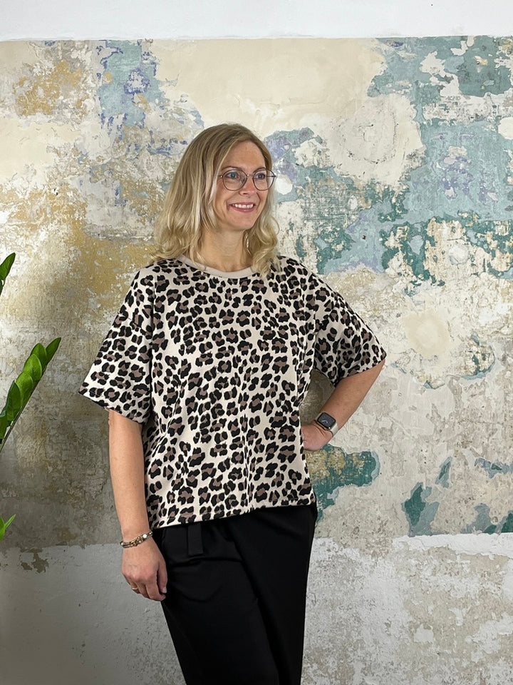 Sweatshirt Leo Kurzarm, beige-schwarz