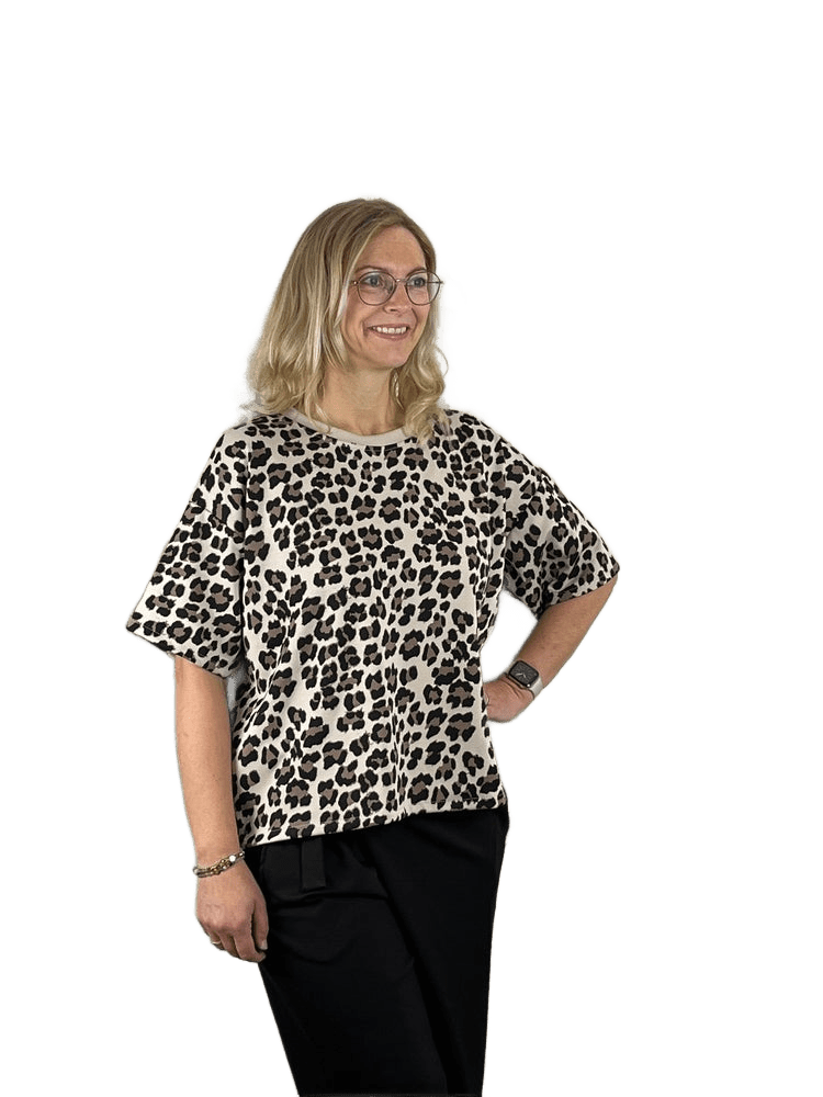 Sweatshirt Leo Kurzarm, beige-schwarz