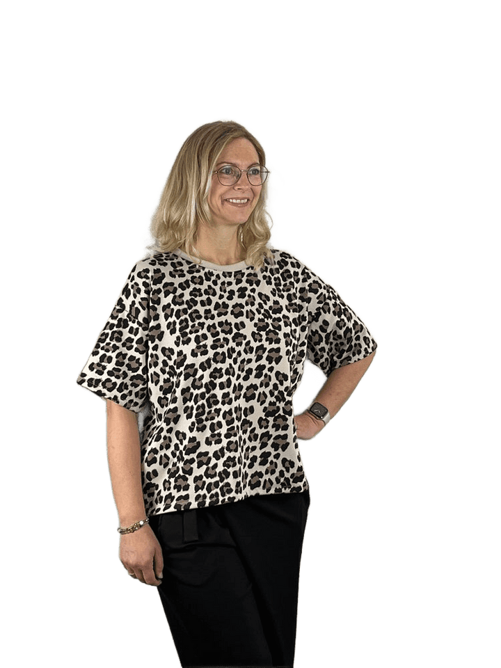Sweatshirt Leo Kurzarm, beige-schwarz