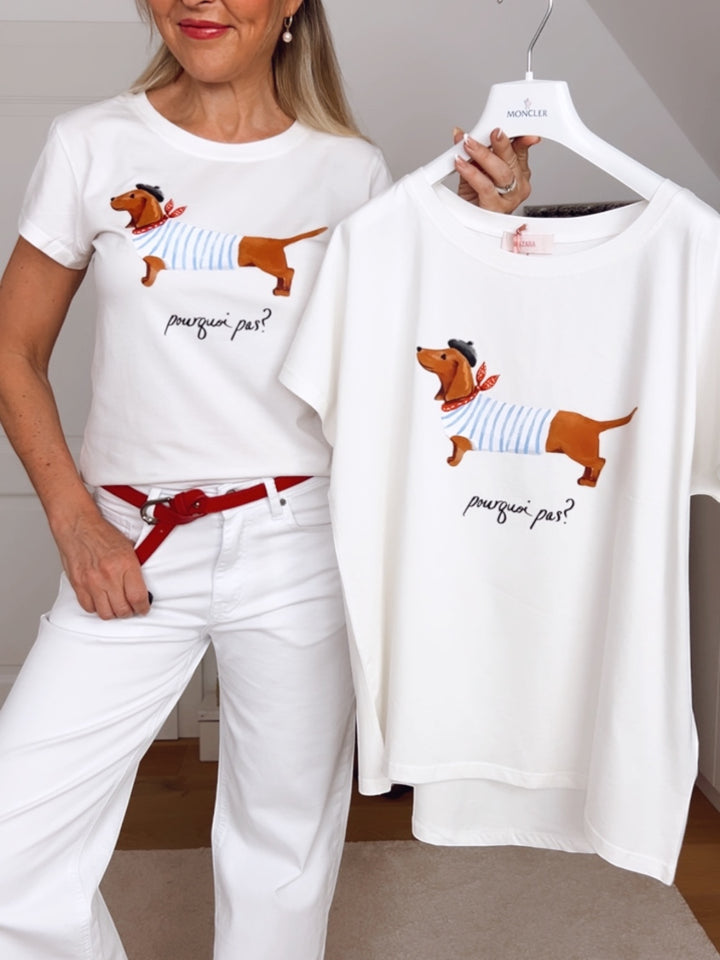 Oversize-Shirt "Dackel", weiß-hellblau von Bella Vita - Mode & Lifestyle